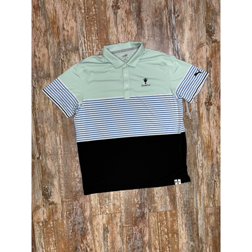 Mens Puma Silver Cup Golf Polo Shirt Size XL Striped Color Block